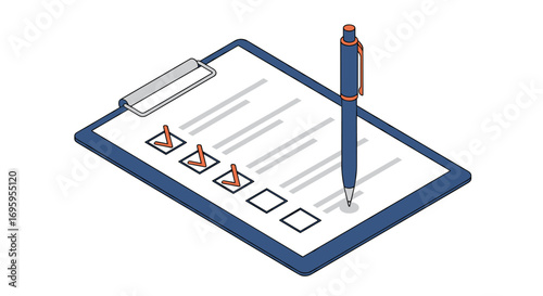Checklist document with tick marks and a pen for task completion and verification