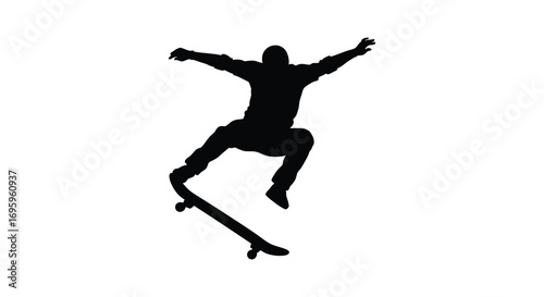 a skateboarder performing an aerial trick in mid air