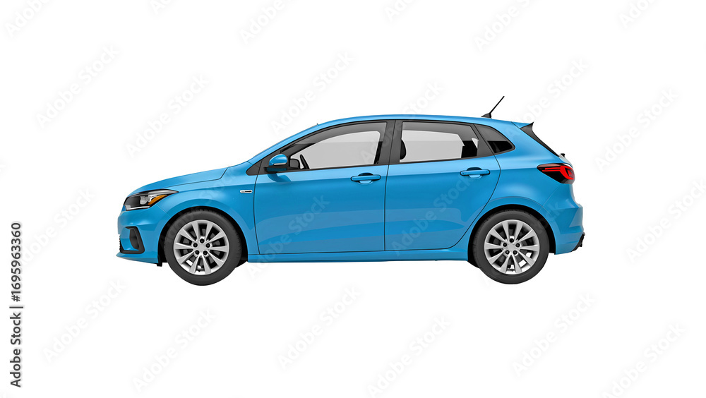 Fototapeta premium light blue car isolated on white. side view of white hatchback car isolated on transparent background