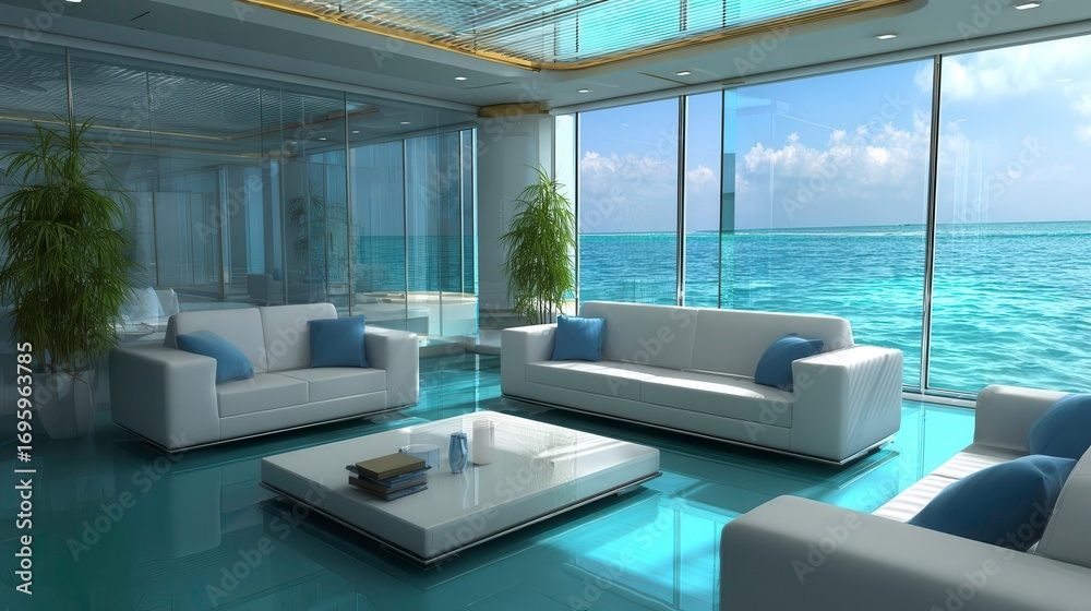 Fototapeta premium Ocean View Luxury Living Room Interior Design Concept