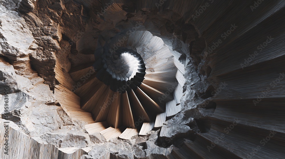Obraz premium A captivating spiral staircase, winding down into the depths, showcasing the intricate architecture and timeless beauty of ancient design