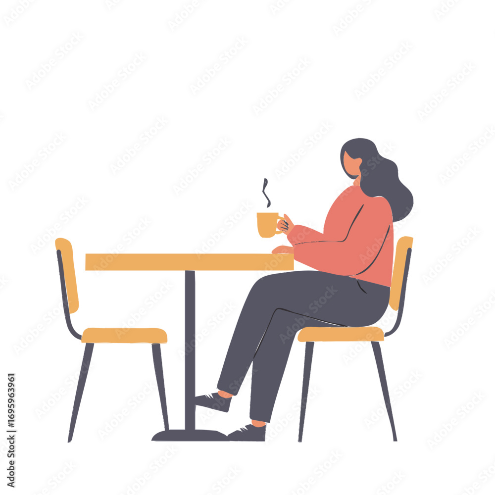 Fototapeta premium Woman sitting at a table with coffee, enjoying a moment of relaxation
