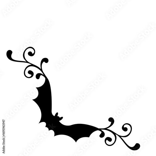 Logo con silueta de murciélago con filigrana caligráfica. Silueta con florituras para su uso en Halloween