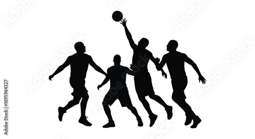 players compete for ball in basketball game silhouette