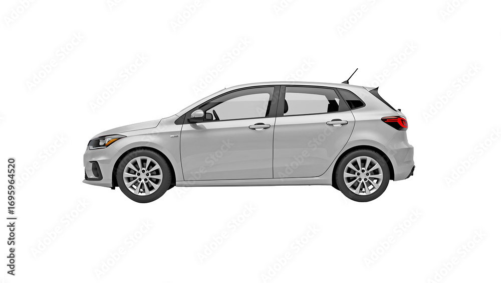 Obraz premium grey car isolated on white. side view of white hatchback car isolated on transparent background
