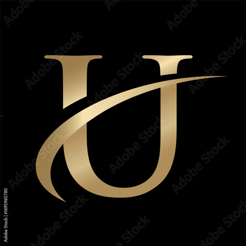 Golden Swooshing letter U Logo with Swoosh Graphic