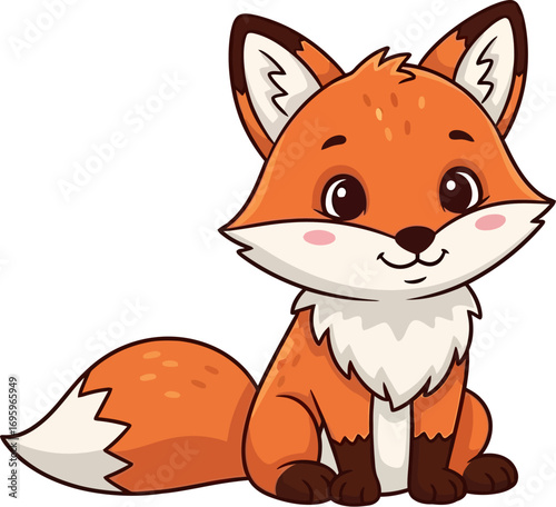 Adorable cartoon fox with bushy tail and smiling face, perfect for children's themes