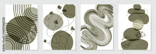 Abstract wall art vector set. Natural and organic shape with green watercolor texture in earth tone colors. Illustration design for Eco packaging, interior, cover, wall art, wallpaper.