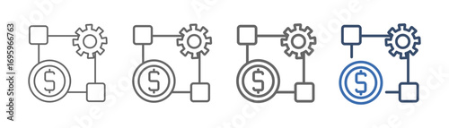 
outline icon set outcomes with gear, box and currency design