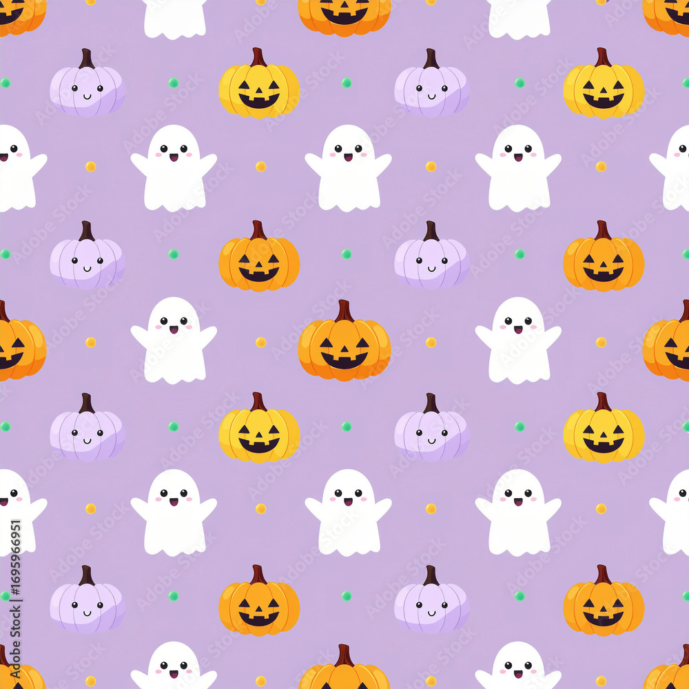 Fototapeta premium Cute Ghost and Pumpkin Halloween Pattern