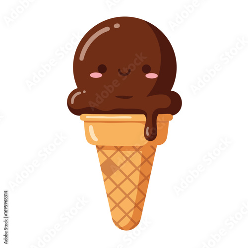 A vector illustration of a soft, frozen chocolate ice cream cone dessert