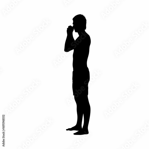 Silhouette of a person covering nose while sneezing for hygiene awareness