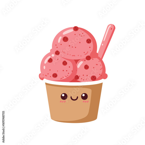Vector illustration of strawberry ice cream in a cup