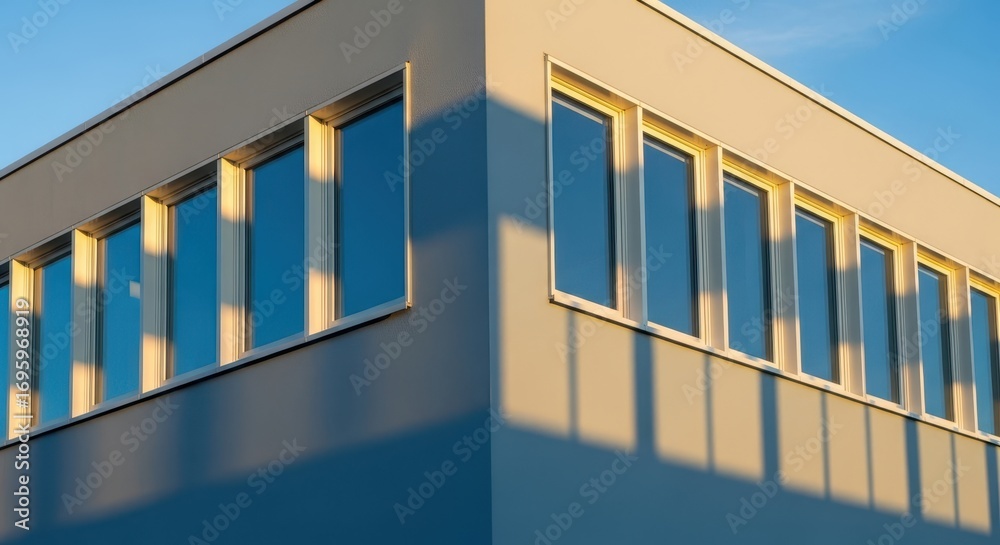 Fototapeta premium Modern Building Exterior with Windows and Shadow Play