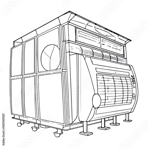 Cute cartoon Air conditioner Black and white vector illustration for coloring book.
