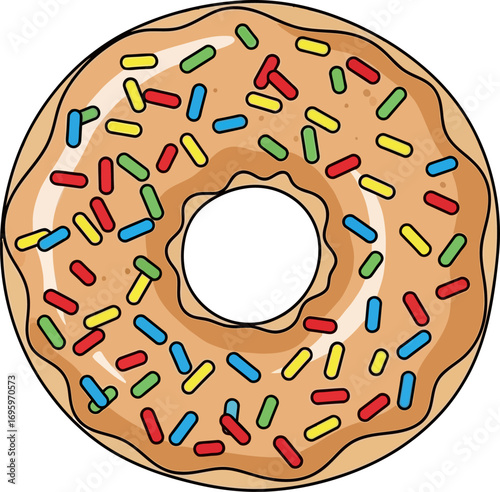 Delicious frosted donut with colorful sprinkles, a sweet treat for any occasion.