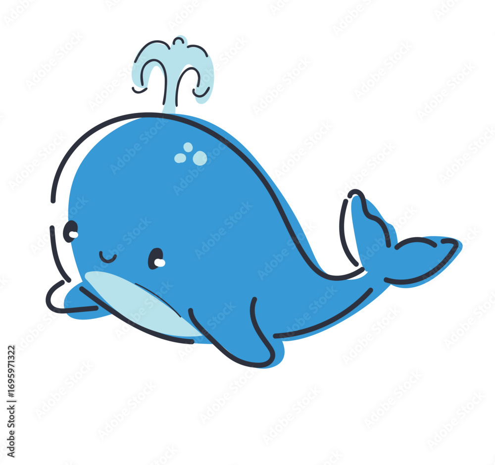 Obraz premium Cute Whale Cartoon Sea Animal Illustration Vector Hand Drawn