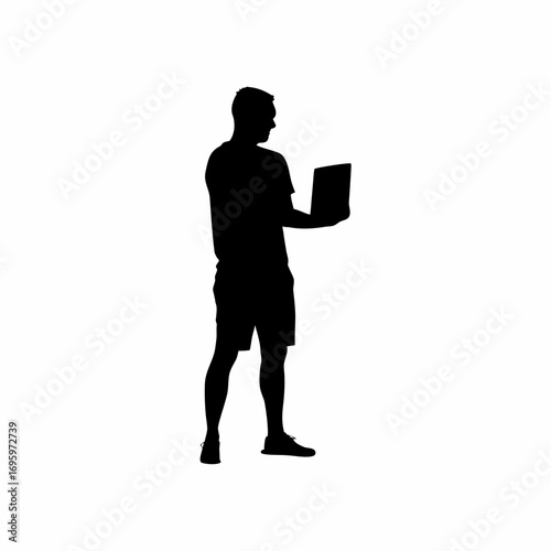 Silhouette of person updating computer antivirus software on white background