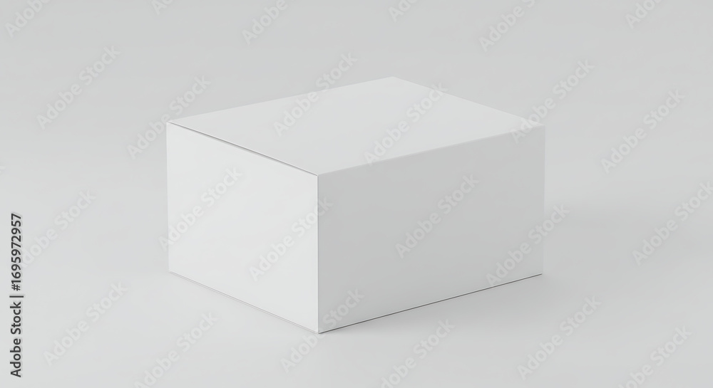 Fototapeta premium Blank white rectangular cardboard box isolated on a light grey background for product packaging mockup and branding presentation