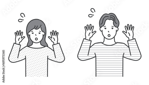 両手を上げて驚く男女イラスト素材
