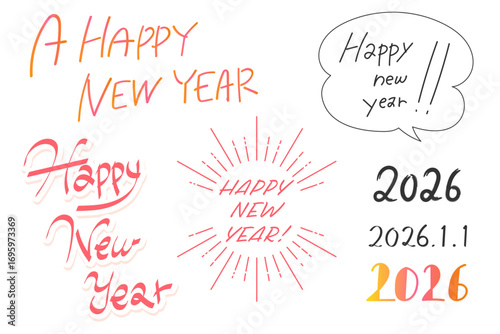 Happy New Year  手書き文字セット