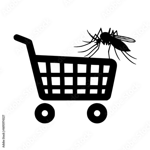 Shopping cart vector design with small mosquito icon ideal for insect product ecommerce websites