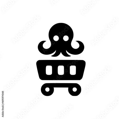 Shopping cart vector design with octopus icon ideal for marine pet store or creative ecommerce