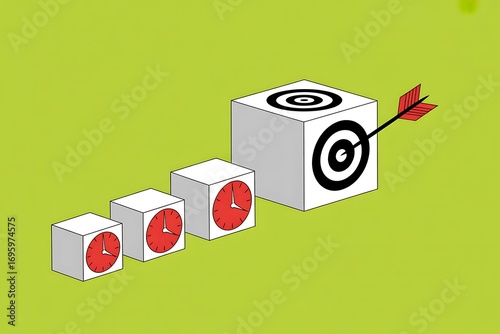 Achieving Goals: Time Management Strategy, Modern Minimalist Illustration, Green Background