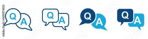 Questions and answers icon with speech bubble and q and a letters.