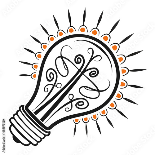 Illustration of a light bulb with swirls inside, represents creative ideas and innovative thinking in a simple design
