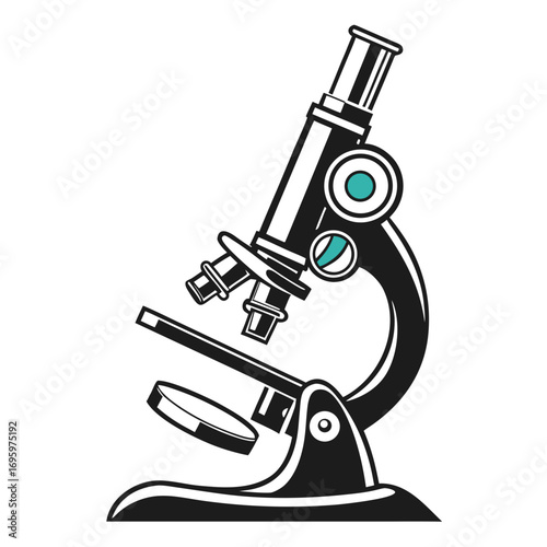 Illustration of a microscope, representing scientific research, medical analysis, and laboratory equipment in biology and chemistry