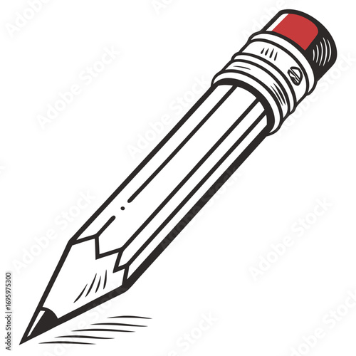 Illustration of a pencil with an eraser, a tool for writing, drawing, and sketching, commonly used in schools and offices