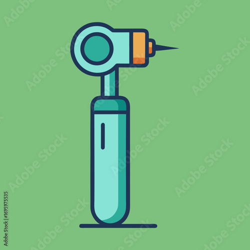 Stylized dental drill icon with a sharp point on a green background
