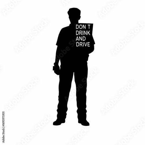 Policeman warns against drunk driving with a poster on a white background