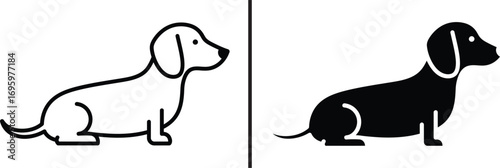 Dachshund Dog Outlines: Minimalist illustration, depicting the distinctive form of a Dachshund, a beloved canine companion in both outline and solid silhouette.