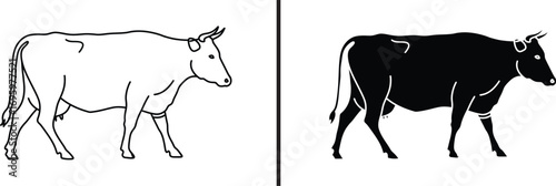 Cow Silhouette: A simple, elegant image of a cow in a minimalist black and white style, capturing the essence of bovine form in two contrasting representations.