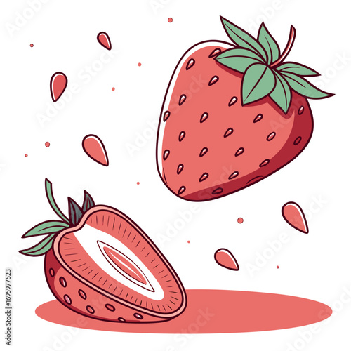 Vector art of a vibrant strawberry illustration, capturing the essence of summer with its juicy sweetness and refreshing appeal in a playful style