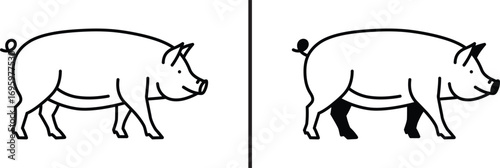 Pig Contour Silhouette Set: Two clean-lined, minimalistic illustrations of pigs against a simple, light backdrop showcase the essence of rustic charm and rural life.