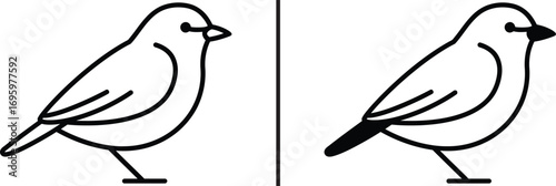 Bird Illustration Comparison: A minimalist black and white illustration contrasts two bird profiles, highlighting differences in shape and design, perfect for various design.