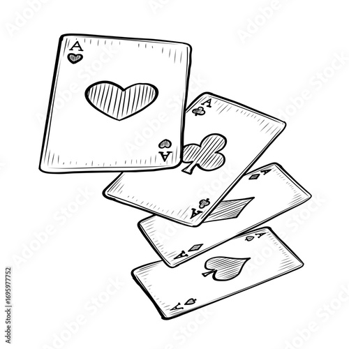 Hand drawn playing cards ace sketch illustration