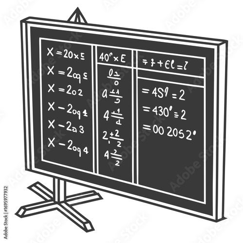 Vector art of blackboard with mathematical equations and formulas, a visual representation of education, learning, and the pursuit of knowledge