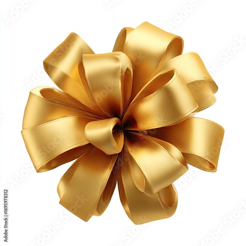 Golden ribbon bow, 3D rendering, elegant, gift wrapping