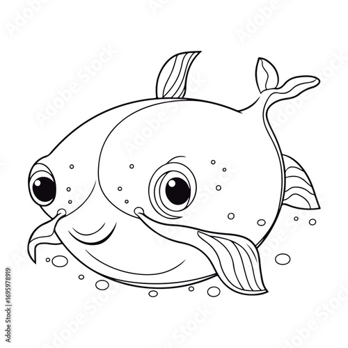 Coloring book for children Whale Black and white vector illustration.
