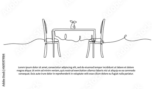 One row of tables and chair. Minimal abstract continuous lines.