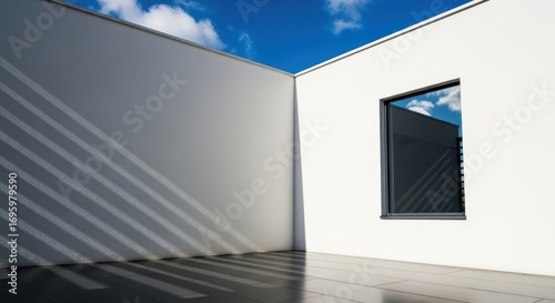 Modern Architectural Detail  White Walls  Window  and Sky Reflections