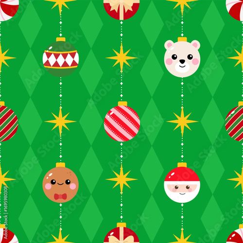 Cute Christmas baubles decoration seamless pattern background