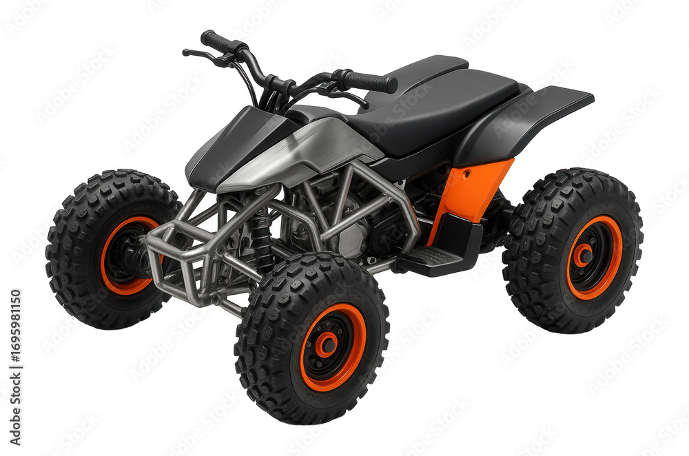 Lightweight quad with exposed chassis and large, knobby tires for off-road use Lightweight quad with exposed chassis and large, knobby tires for off-road use
