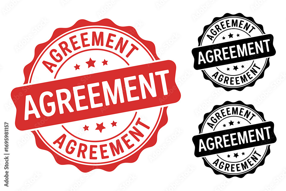 Obraz premium Agreement Stamp Collection in Red and Black Offering Business Assurance and Legal Contract Verification for Diverse Industries