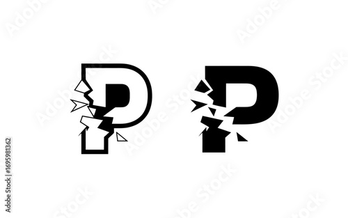 Two broken letter Ps in black and white conveying fragility and damage in design element