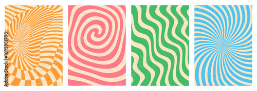 Wallpaper Mural Groovy psychedelic backgrounds with abstract checkered pattern. Vector groovy psychedelic Y2K color optical illusion on checkered wavy pattern backgrounds Torontodigital.ca